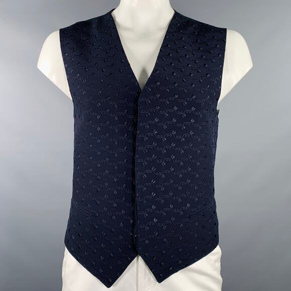 CARLO PIGNATELLI Size 44 Navy Embroidery Acetate Wool Vest - Picture 1 of 7